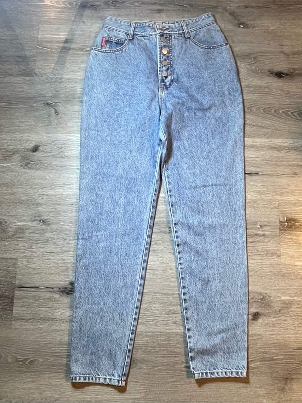 Vintage 90s BONGO Blue high-waisted Denim Mom Jeans Button Fly Gene Montesano 27